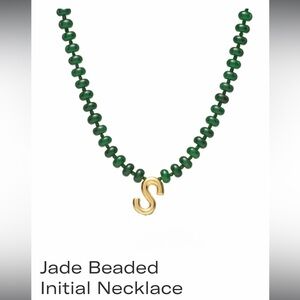 T, S Green Jade & 24k Plated Gold Initial Charm Necklace by:Mayamar